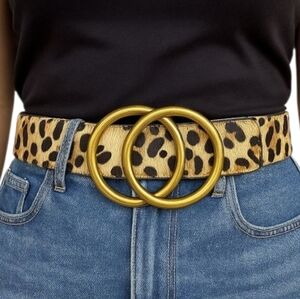 Loklik Animal Leopard Cheetah Calf Hair Print Leather Belt XS